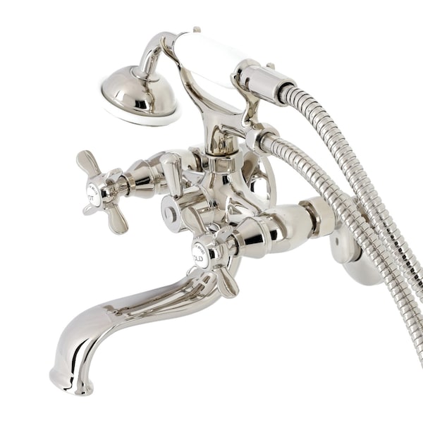 Kingston Brass KS245PN Tub Wall Mount Clawfoot Tub Faucet with Hand Shower, Polished Nickel KS245PN - main